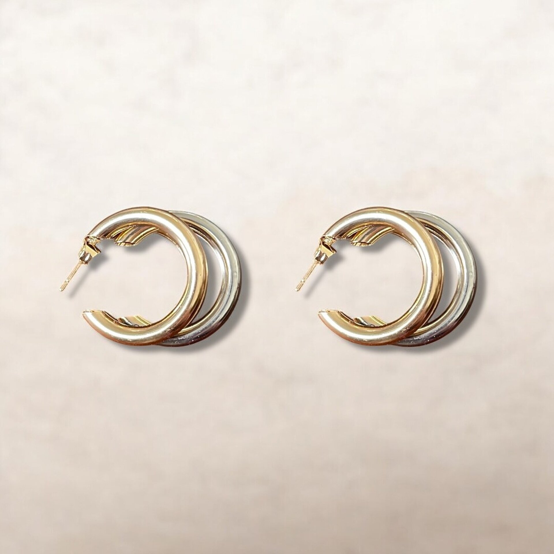 Pendientes Aro Triple Dorado y Plata - 2